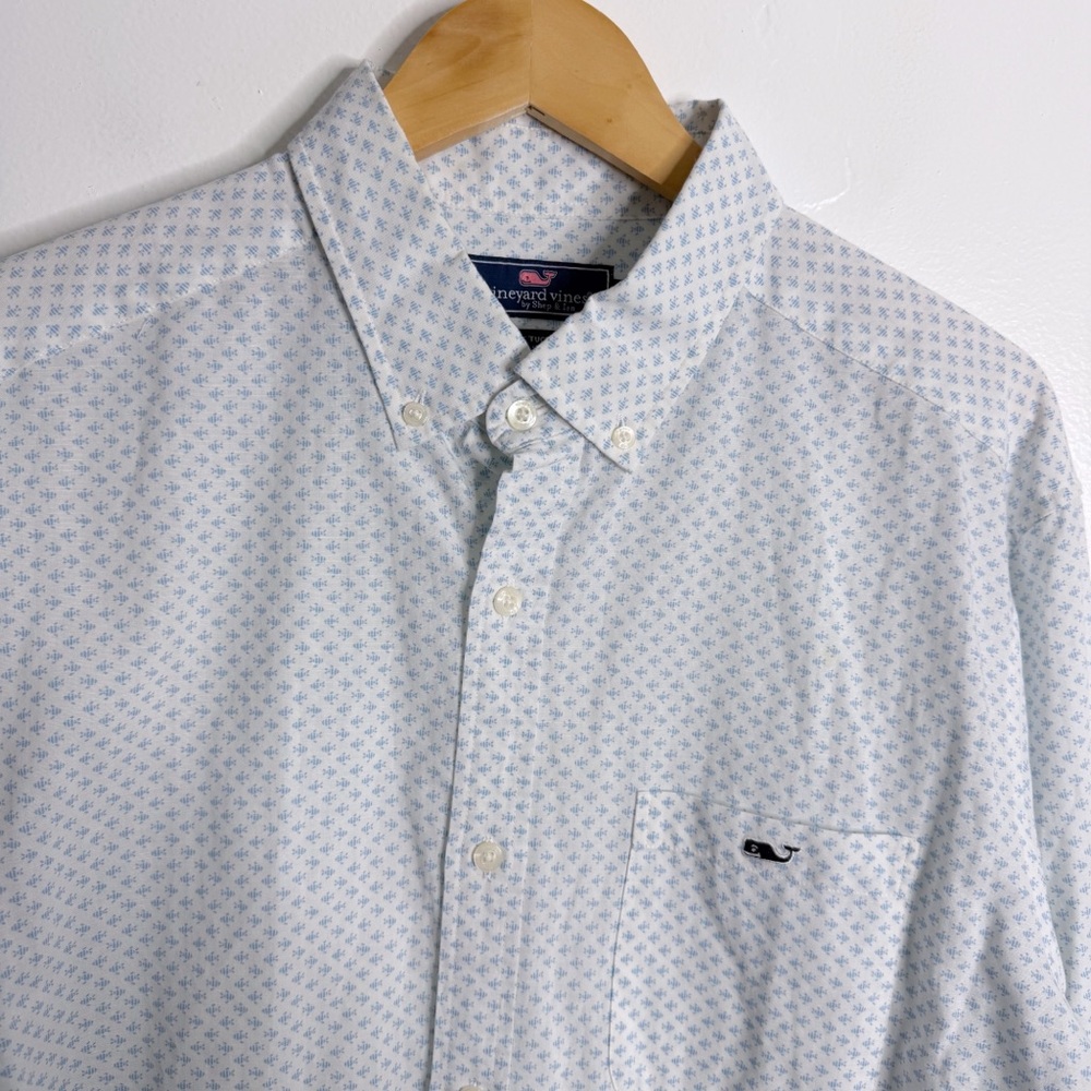 NWOT Vineyard Vines Linen Blend Classic Tucker‎ Shirt Blue White Casual Large